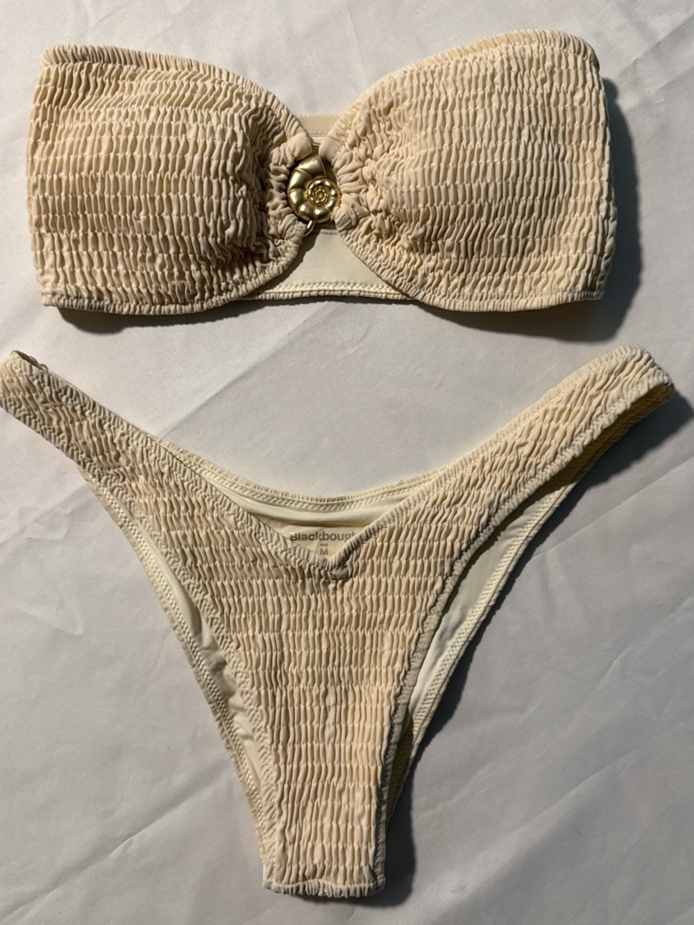 Blackbough Cream Smocked Bandeau Bikini with Gold Accent